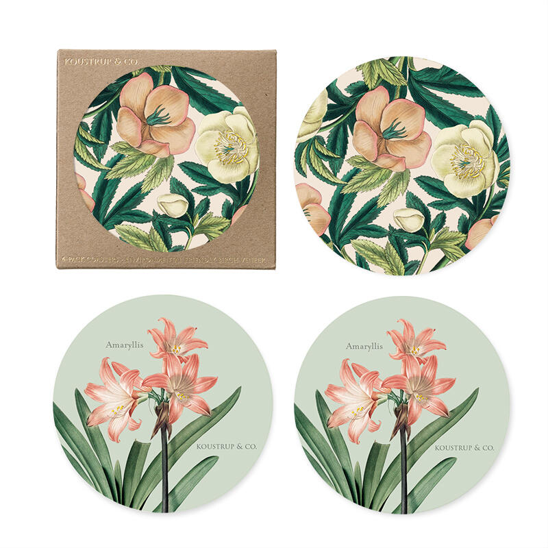 GLASS COASTER - Helleborus - 4-pack