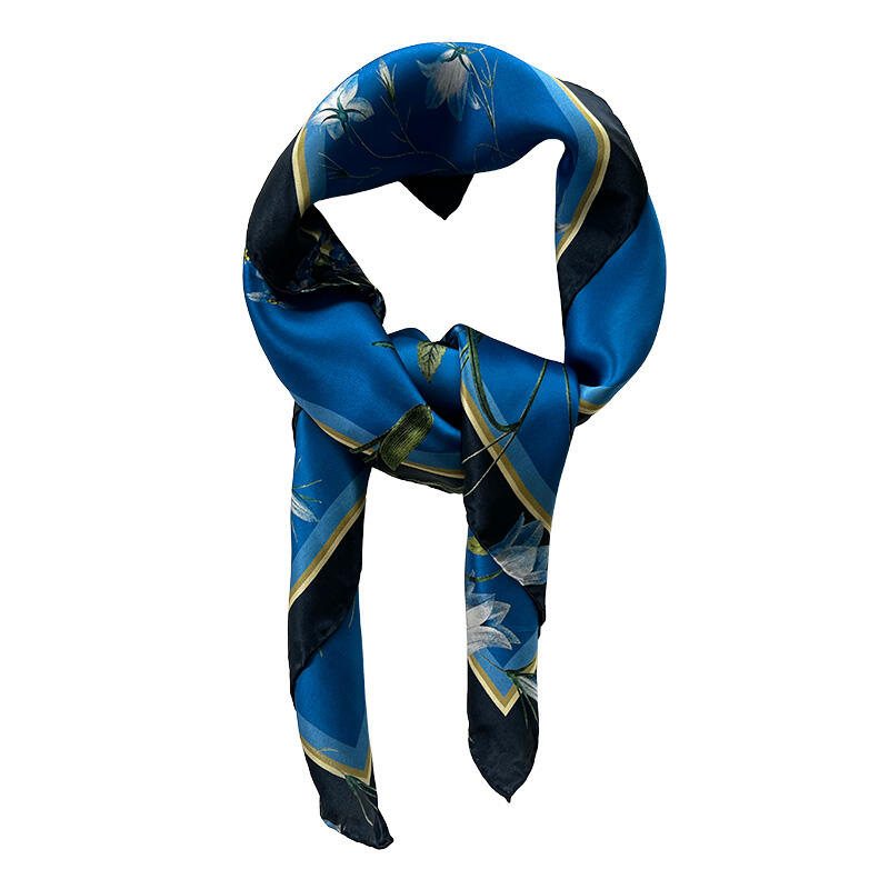 SILK SCARF - Blue Flower Garden JL - Bright blue 90 cm