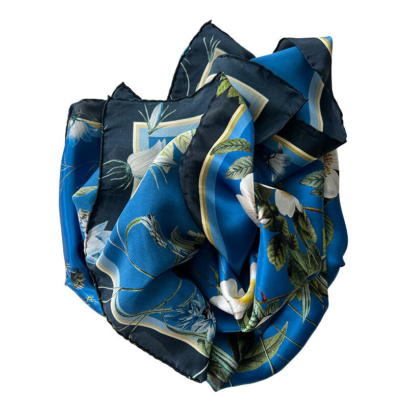 SILK SCARF - Blue Flower Garden JL - Bright blue 90 cm