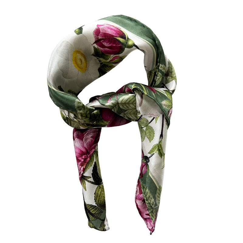 SILK SCARF - Rose Flower Garden JL - Pink/green 50 cm