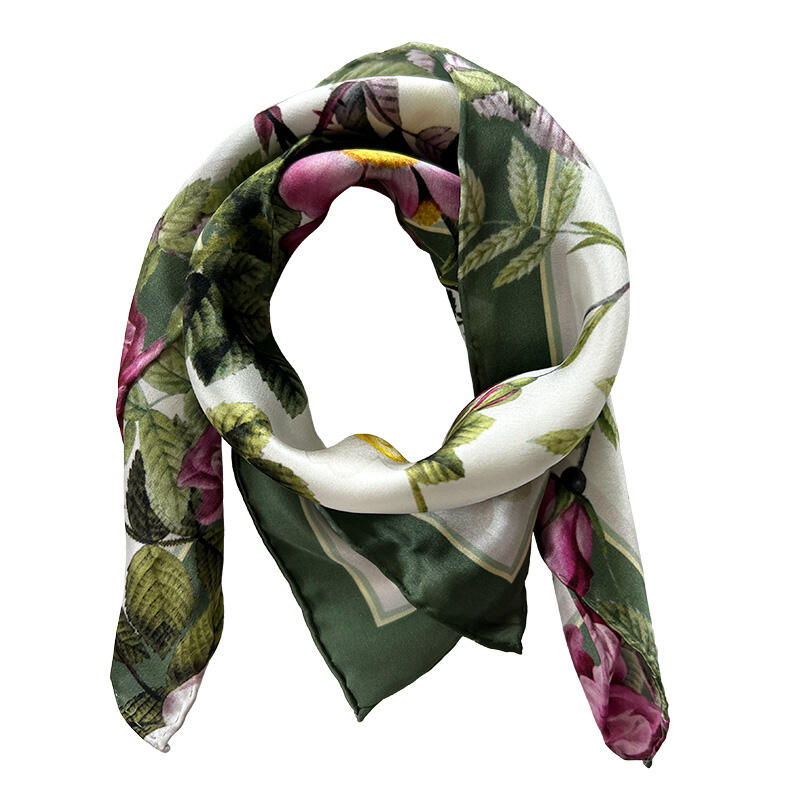 SILK SCARF - Rose Flower Garden JL - Pink/green 50 cm