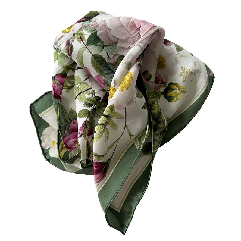 SILK SCARF - Rose Flower Garden JL - Pink/green 50 cm