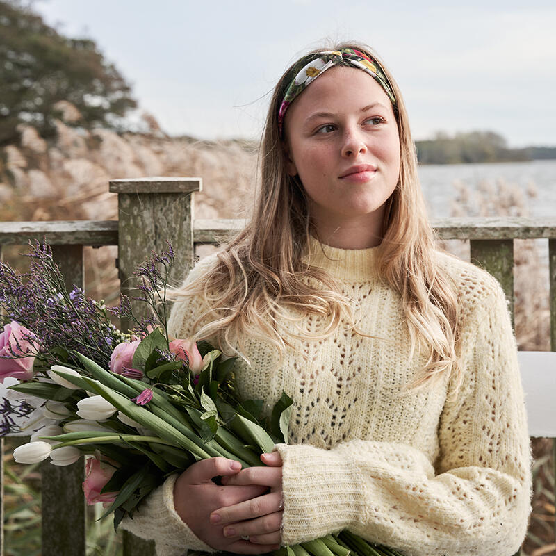 SILK SCARF - Rose Flower Garden JL - Pink/green 50 cm