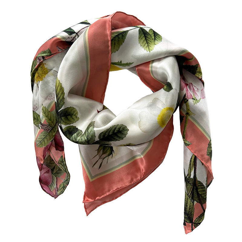 Silk Scarf - Rose Flower Garden JL - Pink/Peach 90 cm - Sold out