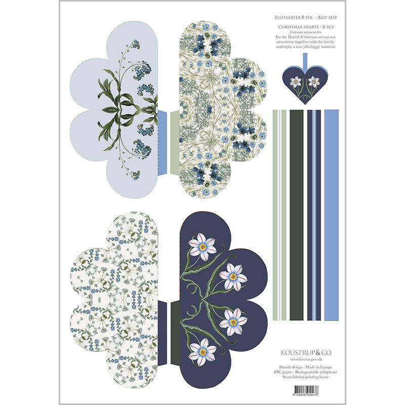 Cut-out Christmas hearts blue/green