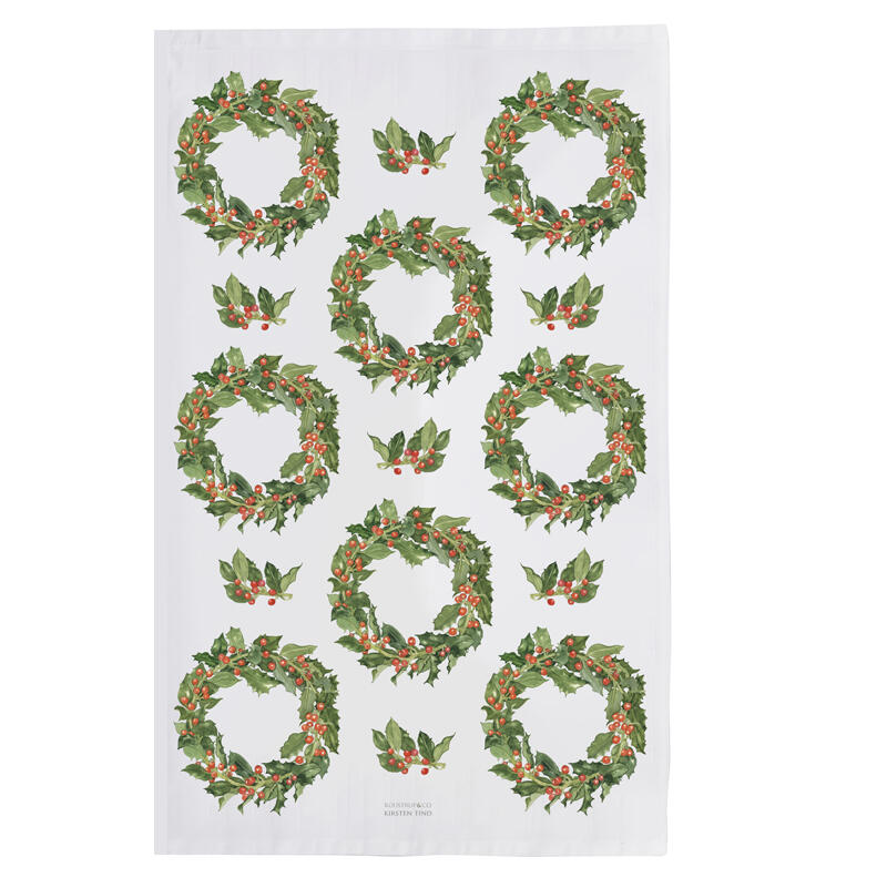 ORGANIC DISH TOWEL - Holly Wreaths