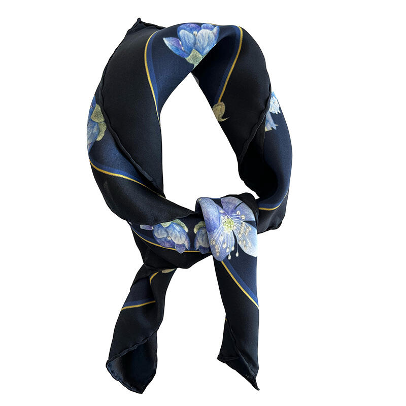 SILK SCARF - Blue Anemone - 50 cm
