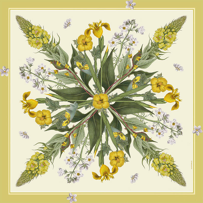 Silketørklæde Gul Flora Danica