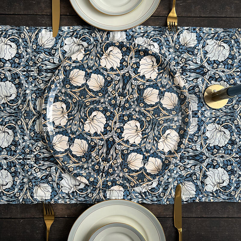 Linen Table Runner - Morris Pimpernel blue