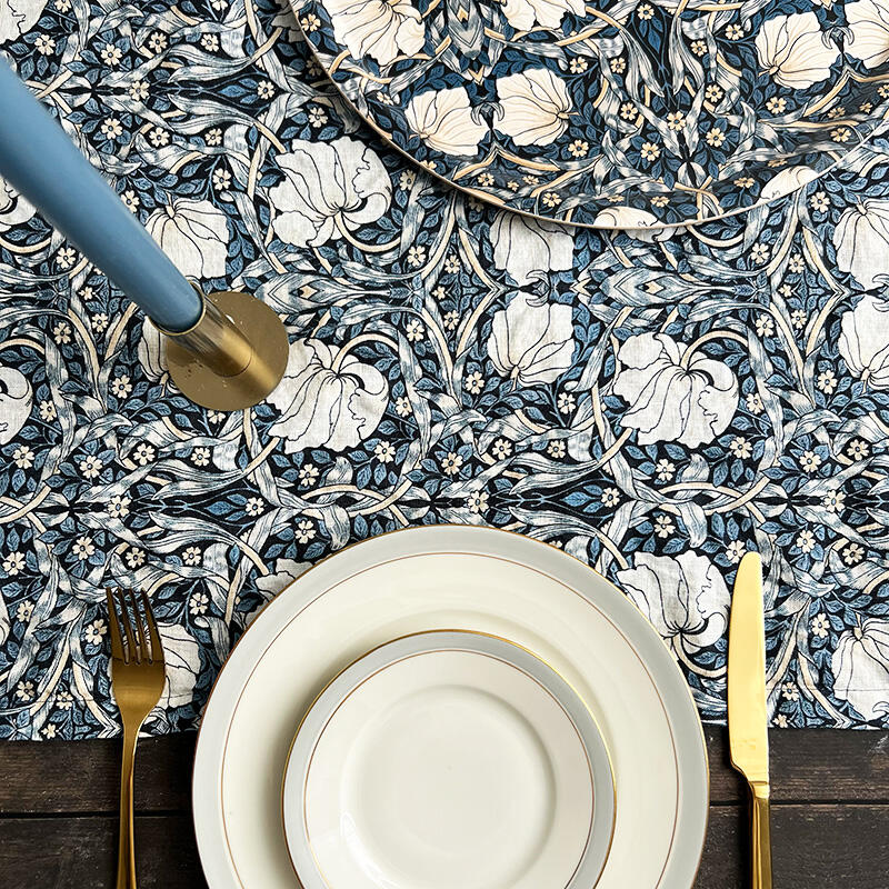 Linen Table Runner - Morris Pimpernel blue