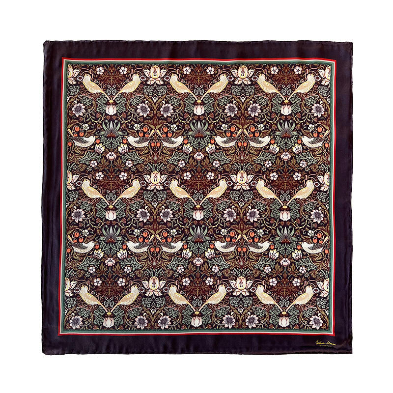 SILK SCARF - Morris Strawberry thief bordeaux - 50 cm