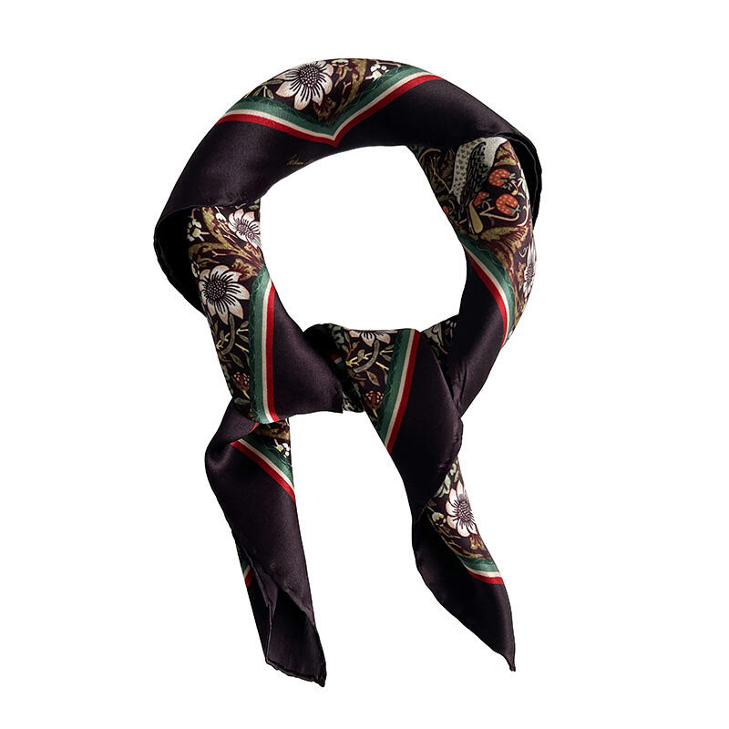 SILK SCARF - Morris Strawberry thief bordeaux - 50 cm