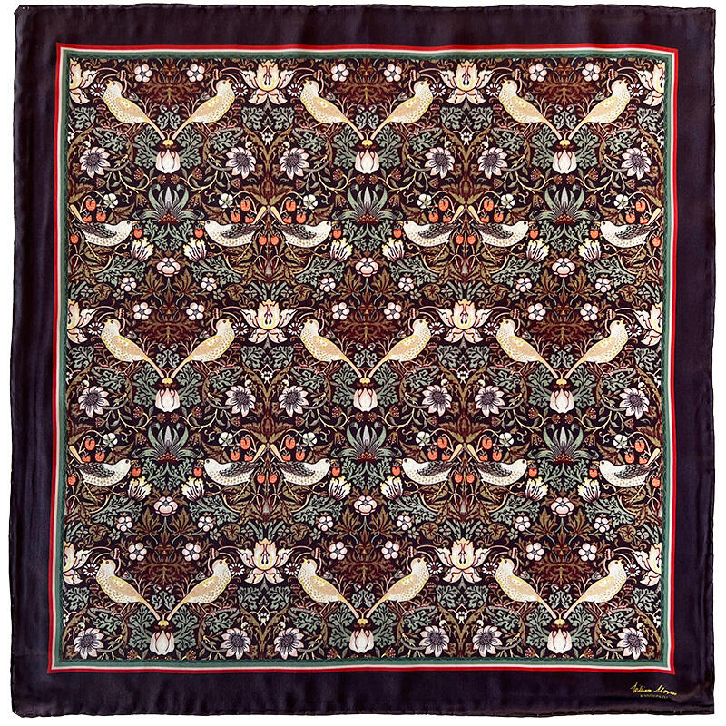 SILK SCARF - Morris Strawberry thief bordeaux - 90 cm