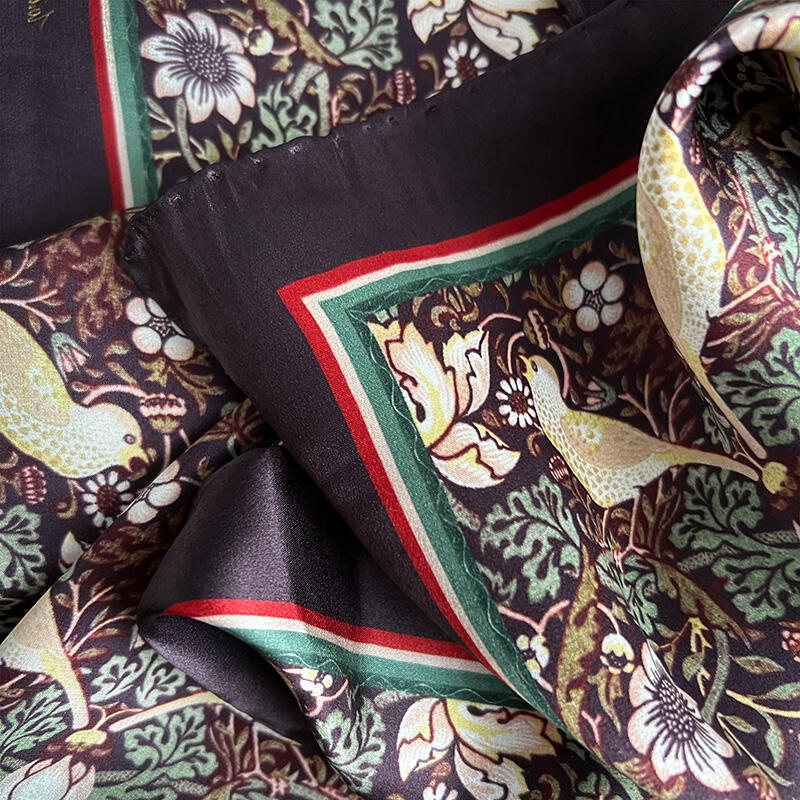 SILK SCARF - Morris Strawberry thief bordeaux - 90 cm